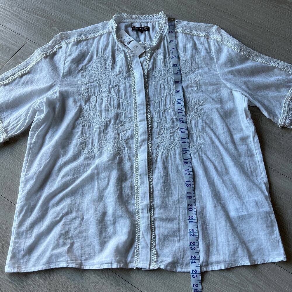 J Crew Embroidered Lace Trim Button Up Shirt In Cotton Coile Size 12 White Flaw - Picture 4 of 16